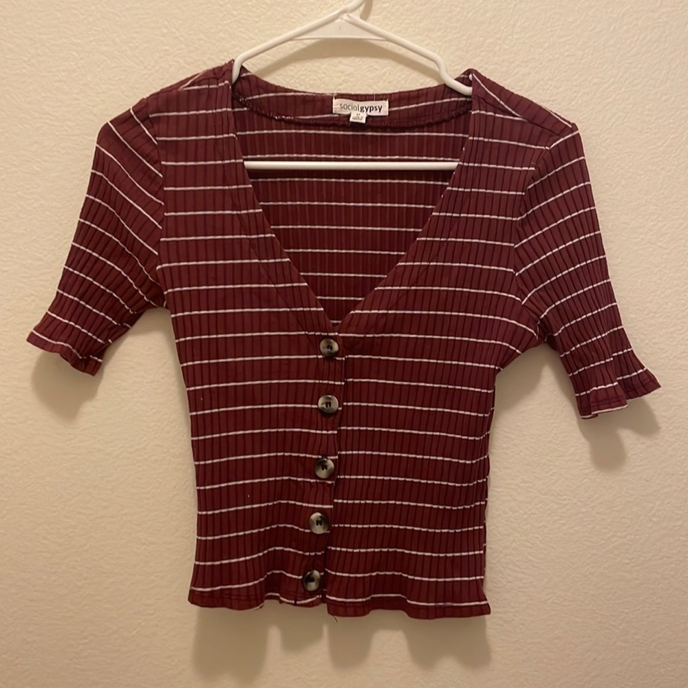 Maroon and white striped top